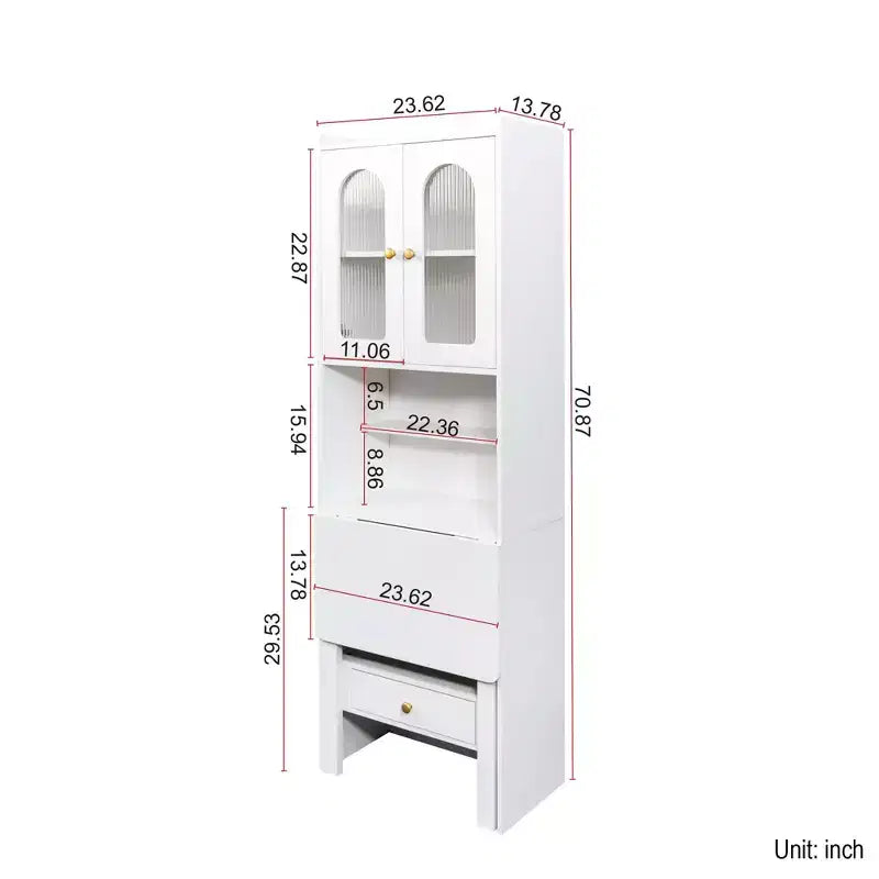 Fold-Out Convertible Writing Desk Cabinet with 2-Tier Shelf and Drawer