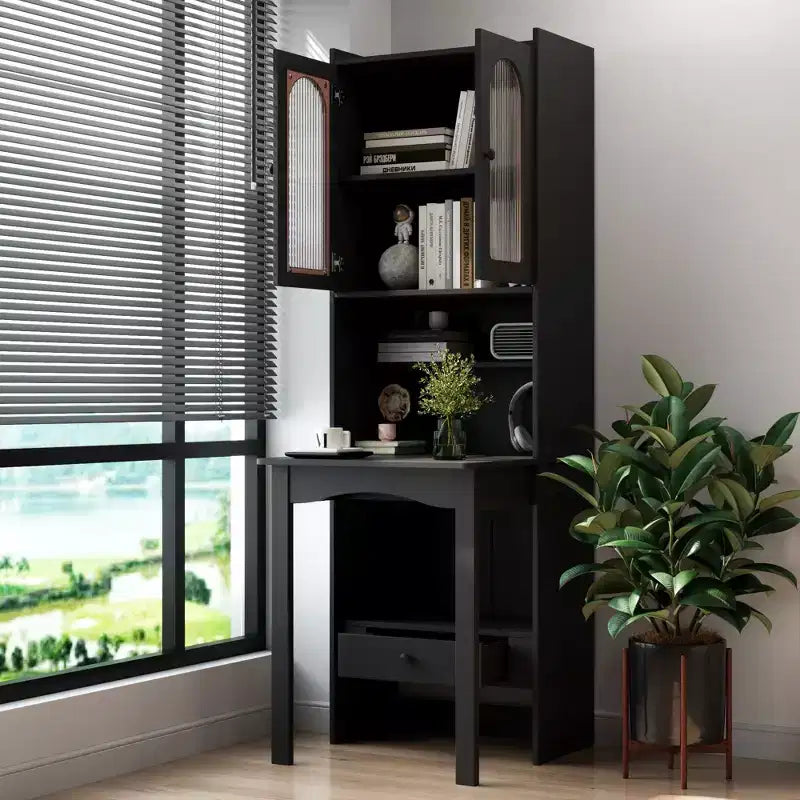 Fold-Out Convertible Writing Desk Cabinet with 2-Tier Shelf and Drawer