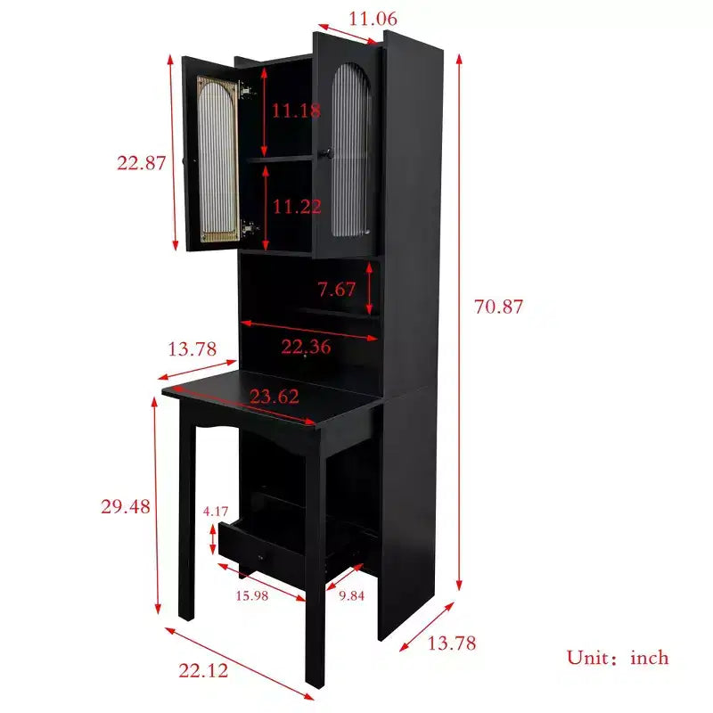 Fold-Out Convertible Writing Desk Cabinet with 2-Tier Shelf and Drawer