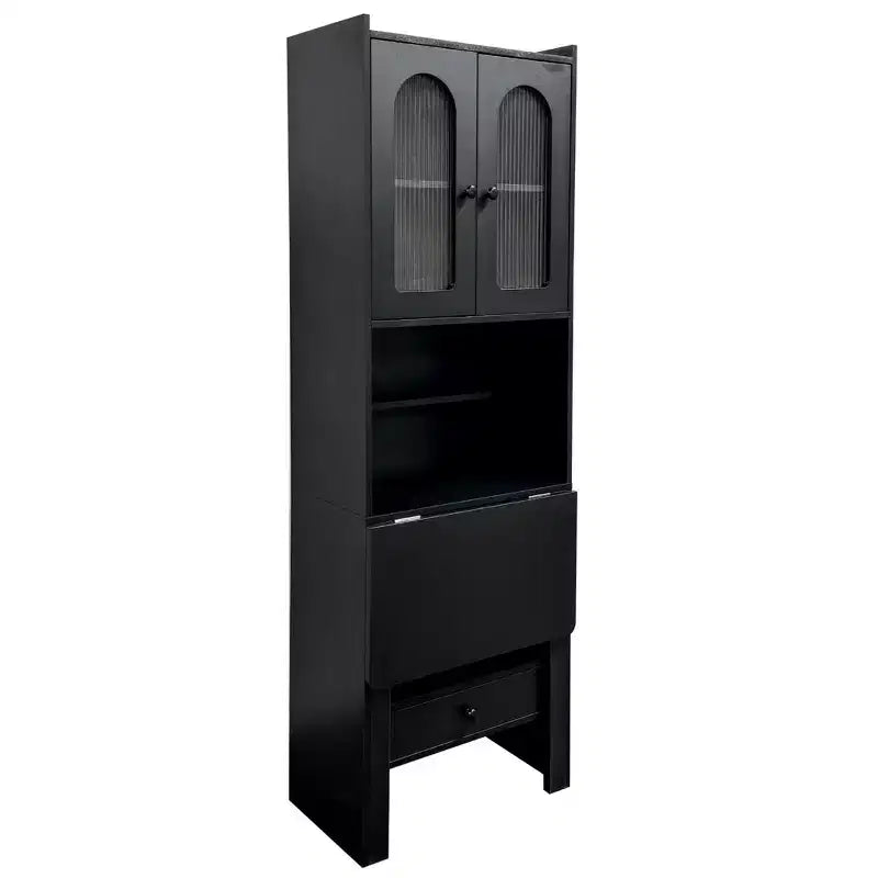 Fold-Out Convertible Writing Desk Cabinet with 2-Tier Shelf and Drawer