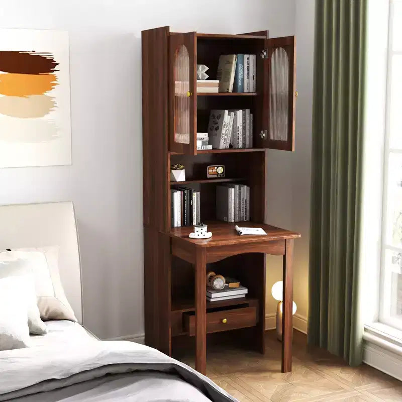 Fold-Out Convertible Writing Desk Cabinet with 2-Tier Shelf and Drawer