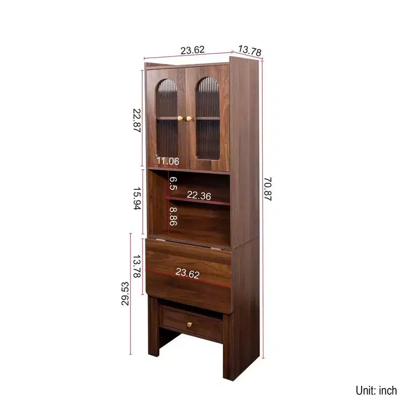Fold-Out Convertible Writing Desk Cabinet with 2-Tier Shelf and Drawer