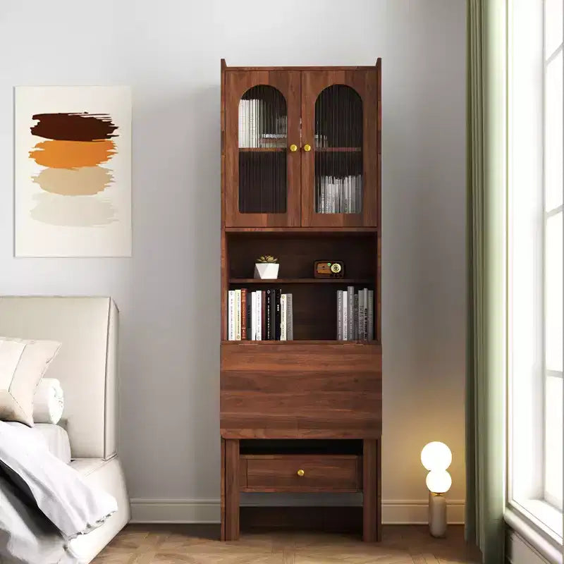 Fold-Out Convertible Writing Desk Cabinet with 2-Tier Shelf and Drawer
