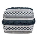 Handwoven Cotton Square Pouf Ottoman, Grey and Ivory Stripe, 18x18 Inches
