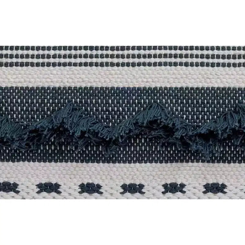 Handwoven Cotton Square Pouf Ottoman, Grey and Ivory Stripe, 18x18 Inches