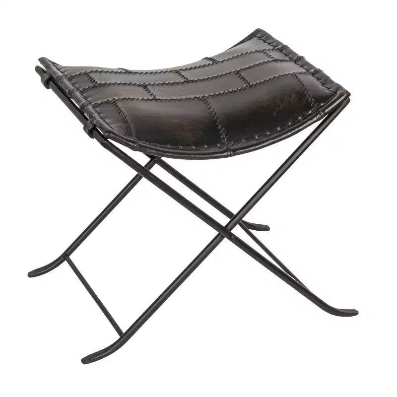 Storied Home Collapsible Leather and Metal Stool