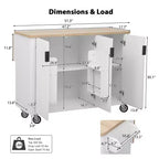 Rolling Solid Wood Kitchen Island, Rubberwood Top, 3 Drawers, 2 Cabinets, Spice Rack