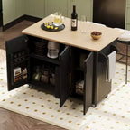 Rolling Solid Wood Kitchen Island, Rubberwood Top, 3 Drawers, 2 Cabinets, Spice Rack