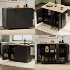 Rolling Solid Wood Kitchen Island, Rubberwood Top, 3 Drawers, 2 Cabinets, Spice Rack