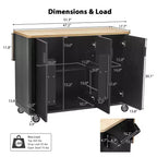Rolling Solid Wood Kitchen Island, Rubberwood Top, 3 Drawers, 2 Cabinets, Spice Rack