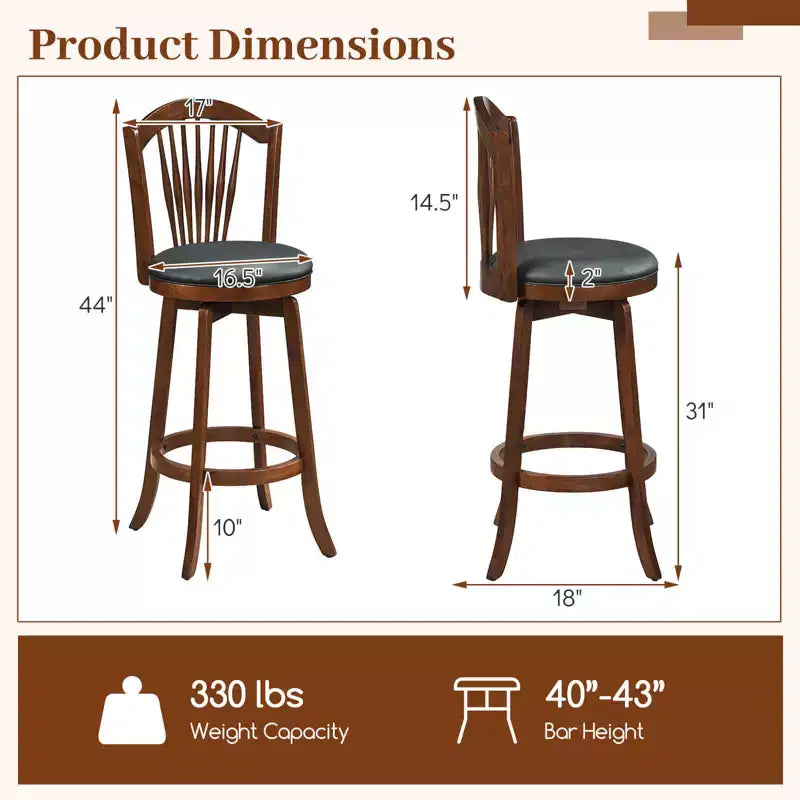360° Swivel Bar Stools Set of 2 or 4, 31-Inch Seat Height, PVC Leather