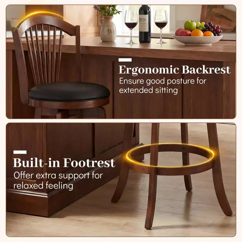 360° Swivel Bar Stools Set of 2 or 4, 31-Inch Seat Height, PVC Leather