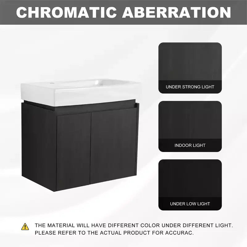 24-Inch Wall-Mounted Bathroom Vanity with Sink, 2-Door Floating Cabinet