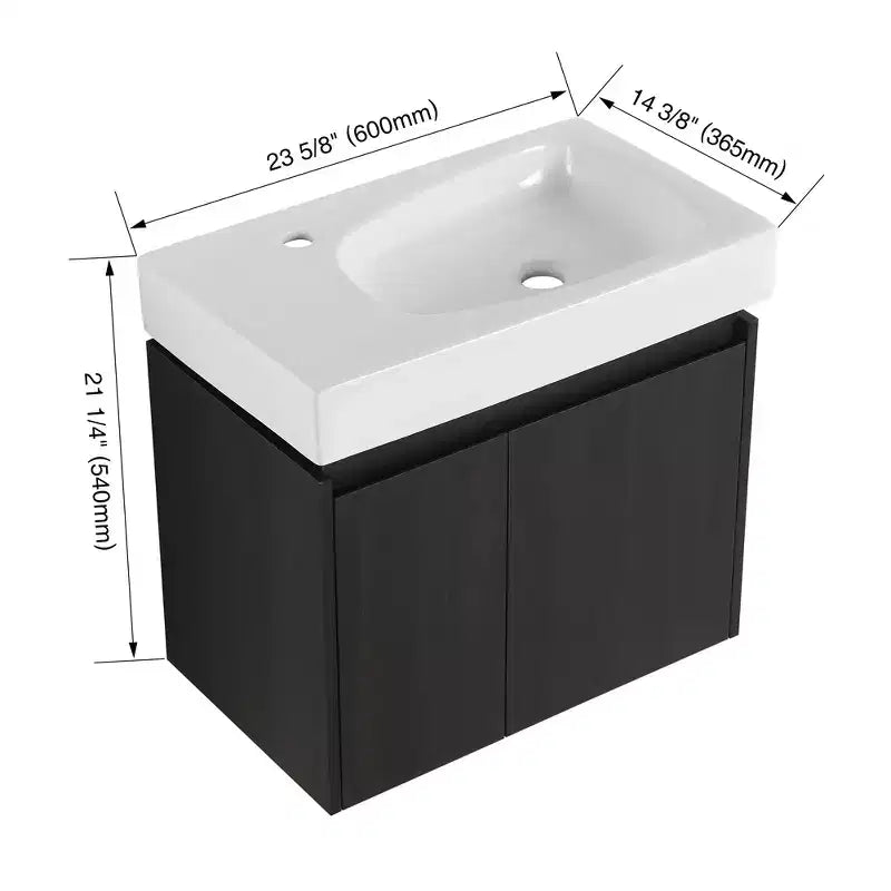 24-Inch Wall-Mounted Bathroom Vanity with Sink, 2-Door Floating Cabinet
