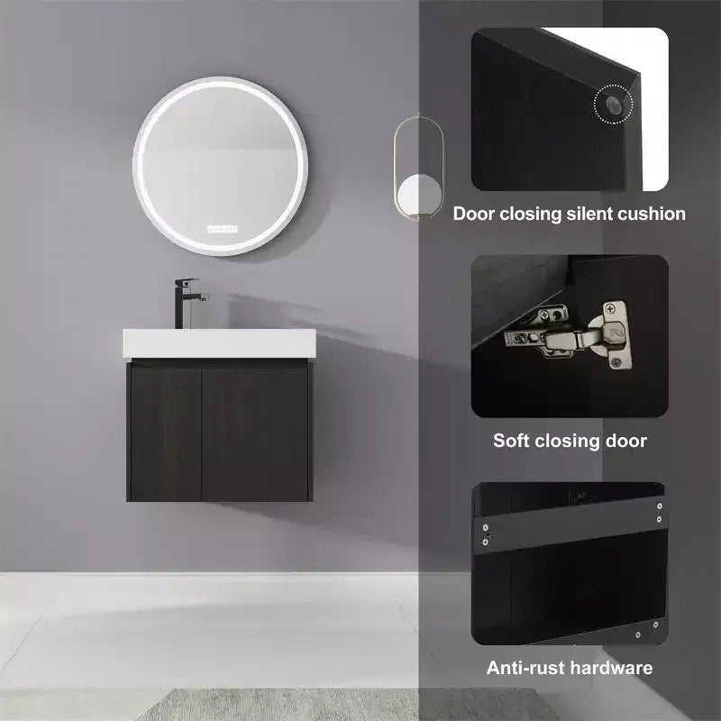 24-Inch Wall-Mounted Bathroom Vanity with Sink, 2-Door Floating Cabinet