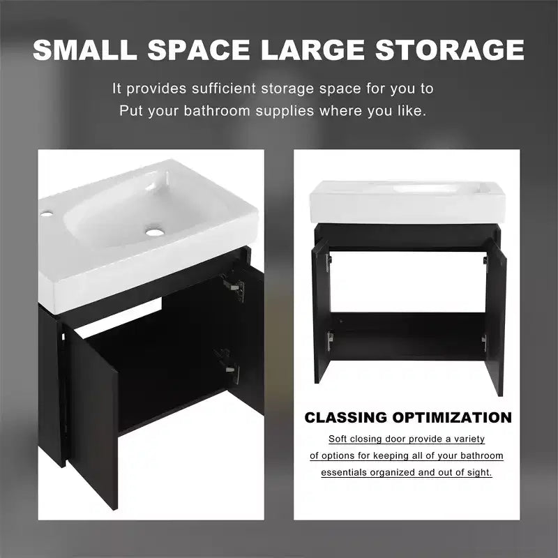 24-Inch Wall-Mounted Bathroom Vanity with Sink, 2-Door Floating Cabinet