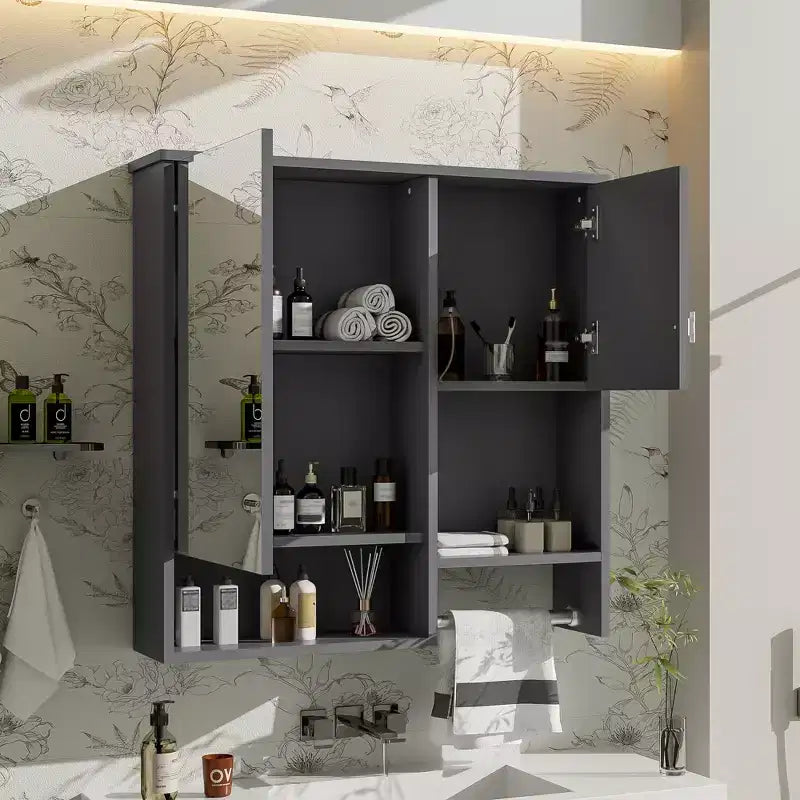 29x28 Modern Wall-Mounted Medicine Cabinet with Mirror and Towel Rack
