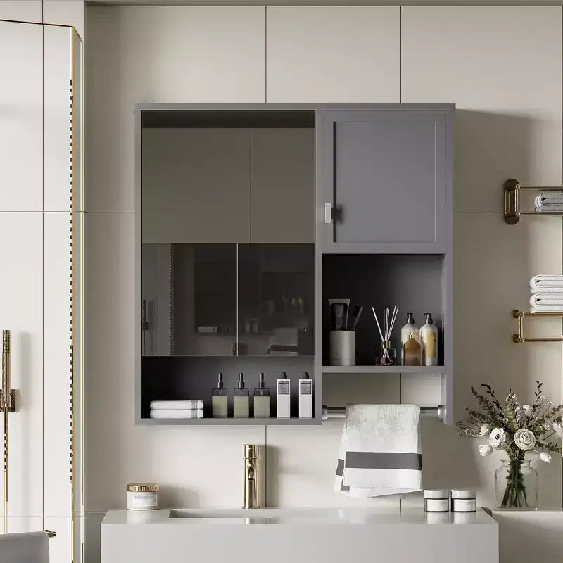 29x28 Modern Wall-Mounted Medicine Cabinet with Mirror and Towel Rack