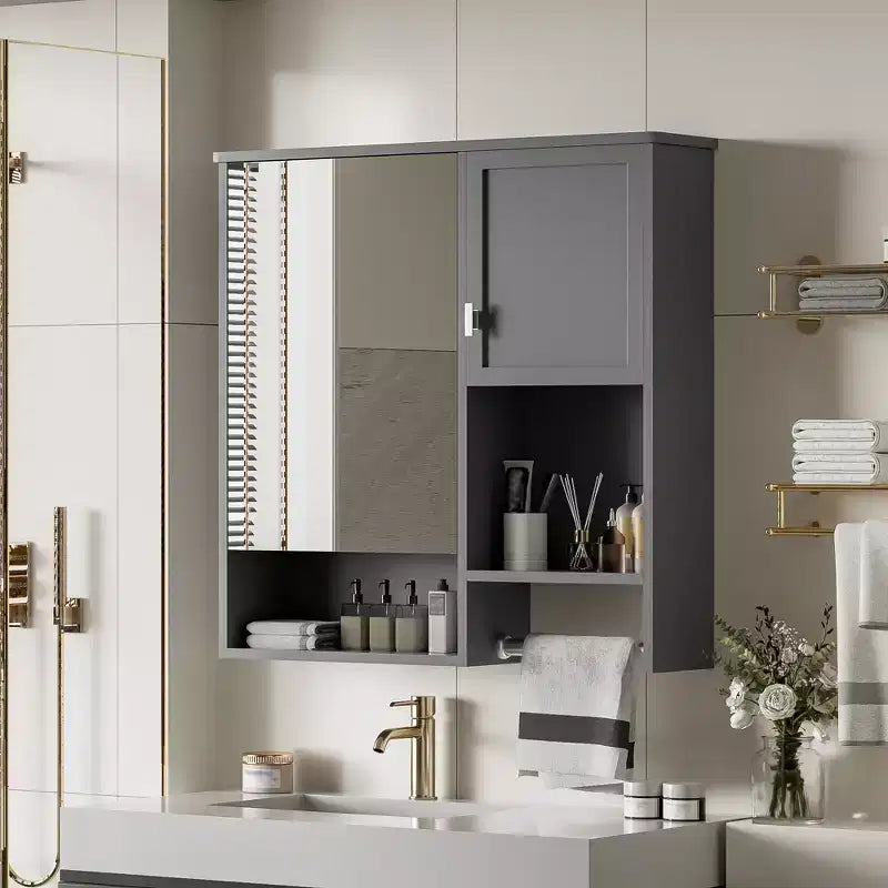 29x28 Modern Wall-Mounted Medicine Cabinet with Mirror and Towel Rack