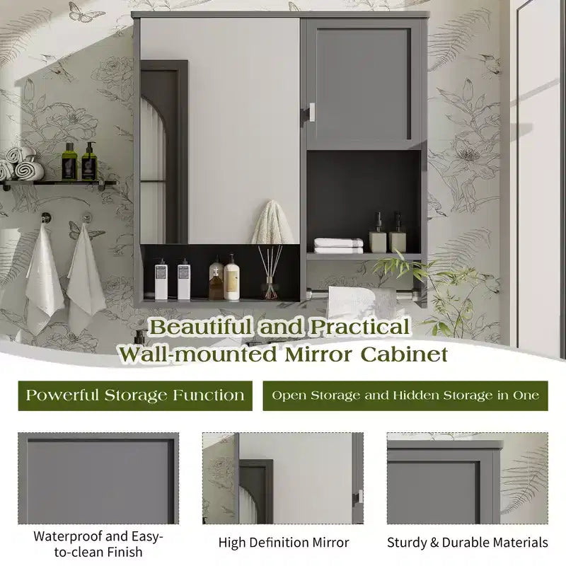 29x28 Modern Wall-Mounted Medicine Cabinet with Mirror and Towel Rack