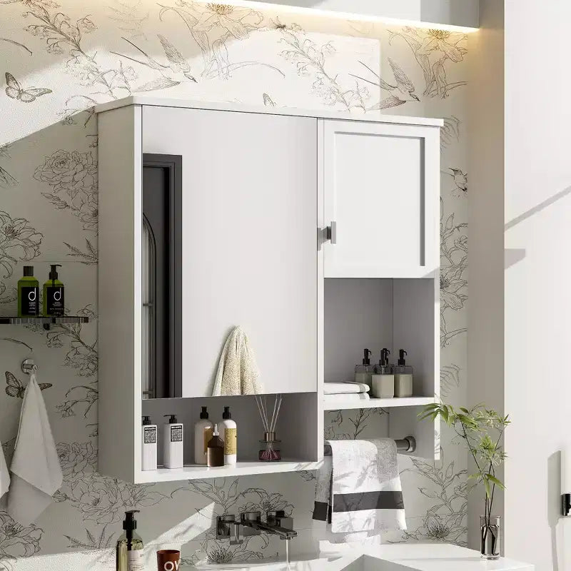 29x28 Modern Wall-Mounted Medicine Cabinet with Mirror and Towel Rack