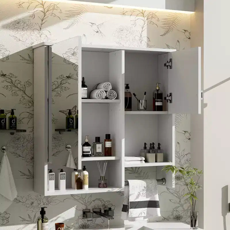 29x28 Modern Wall-Mounted Medicine Cabinet with Mirror and Towel Rack