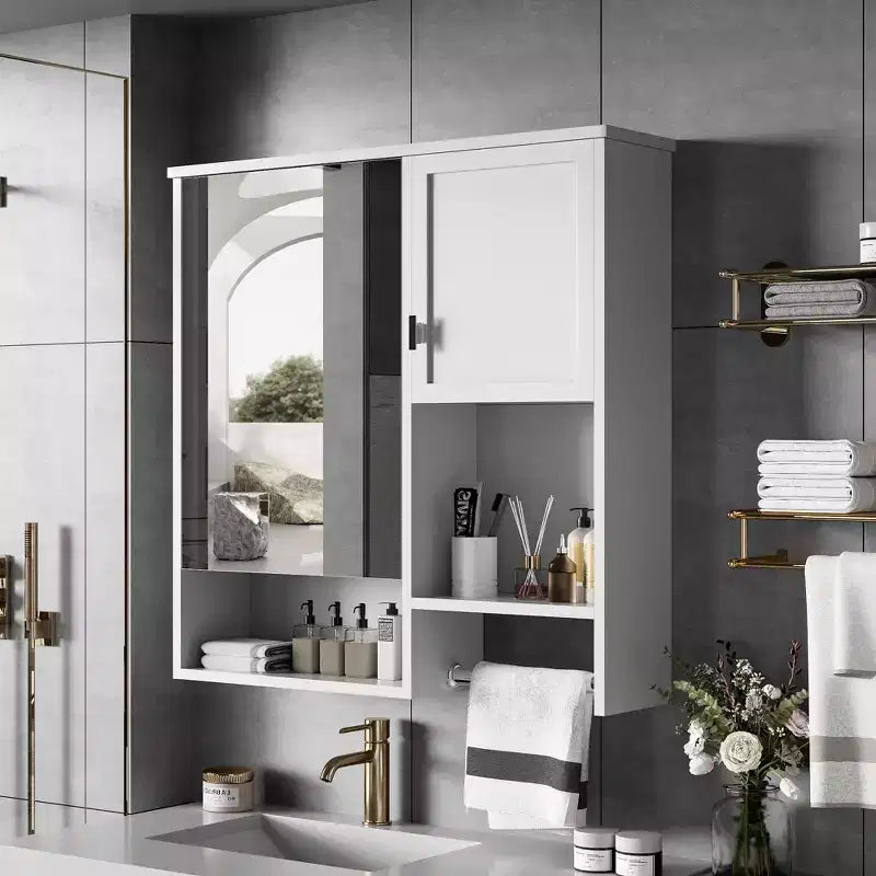 29x28 Modern Wall-Mounted Medicine Cabinet with Mirror and Towel Rack