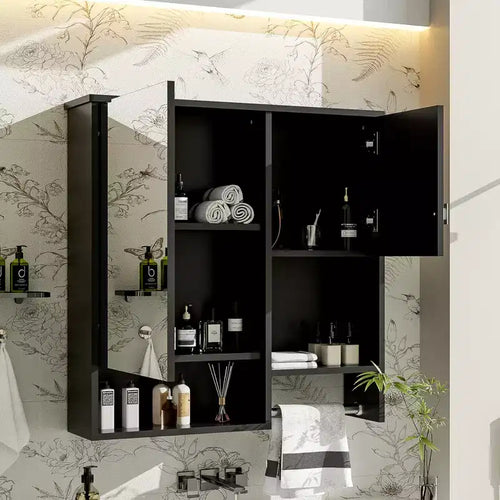 29x28 Modern Wall-Mounted Medicine Cabinet with Mirror and Towel Rack