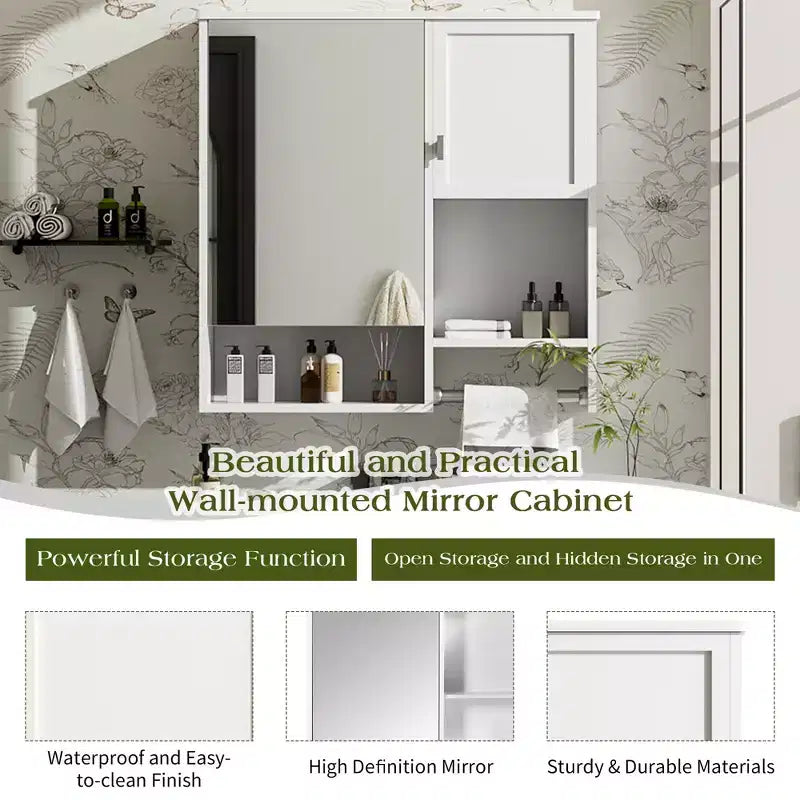 29x28 Modern Wall-Mounted Medicine Cabinet with Mirror and Towel Rack