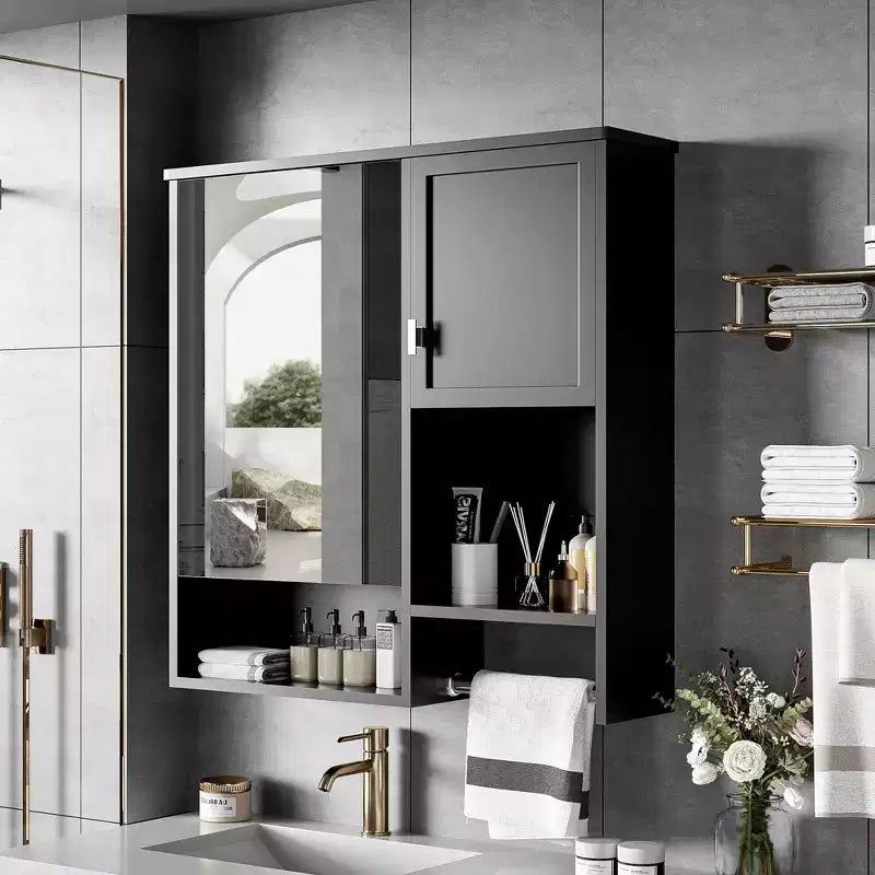 29x28 Modern Wall-Mounted Medicine Cabinet with Mirror and Towel Rack