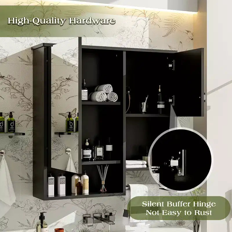 29x28 Modern Wall-Mounted Medicine Cabinet with Mirror and Towel Rack