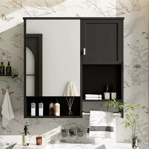 Medicine Cabinet 29'' x 28'' Modern Wall-Mounted, Bathroom Storage with Mirror, Space-Saving Above Toilet, Towel Rack Included