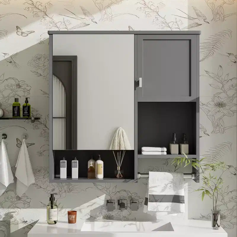 29x28 Modern Wall-Mounted Medicine Cabinet with Mirror and Towel Rack