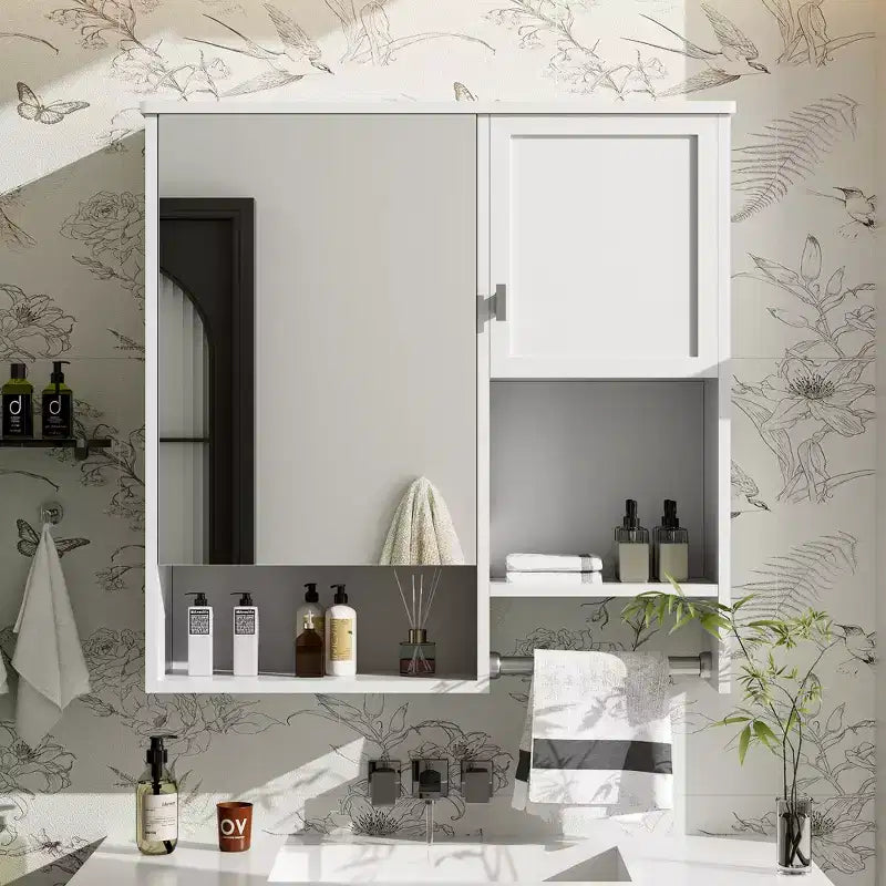 29x28 Modern Wall-Mounted Medicine Cabinet with Mirror and Towel Rack
