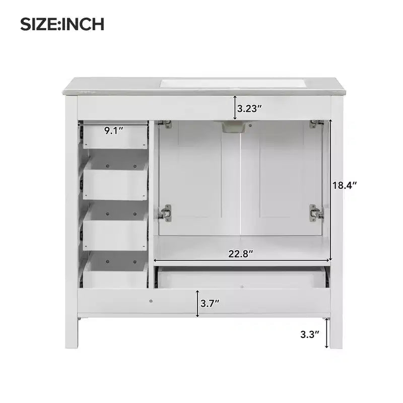 36-Inch Freestanding Bathroom Vanity with Sink, 5 Drawers, 2 Soft-Close Doors