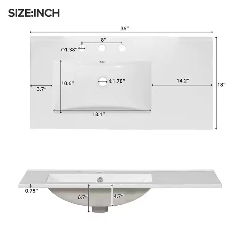 36-Inch Freestanding Bathroom Vanity with Sink, 5 Drawers, 2 Soft-Close Doors