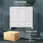 36-Inch Freestanding Bathroom Vanity with Sink, 5 Drawers, 2 Soft-Close Doors