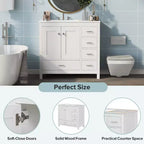 36-Inch Freestanding Bathroom Vanity with Sink, 5 Drawers, 2 Soft-Close Doors