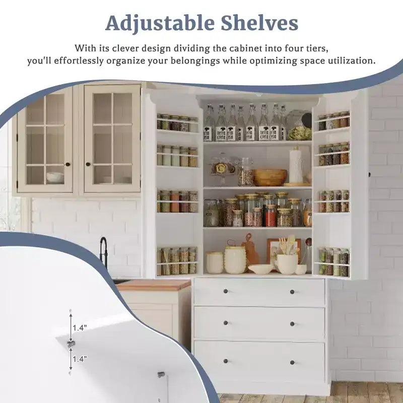 77-Inch Freestanding Tall Kitchen Pantry Cabinet, 3 Drawers, Adjustable Shelves