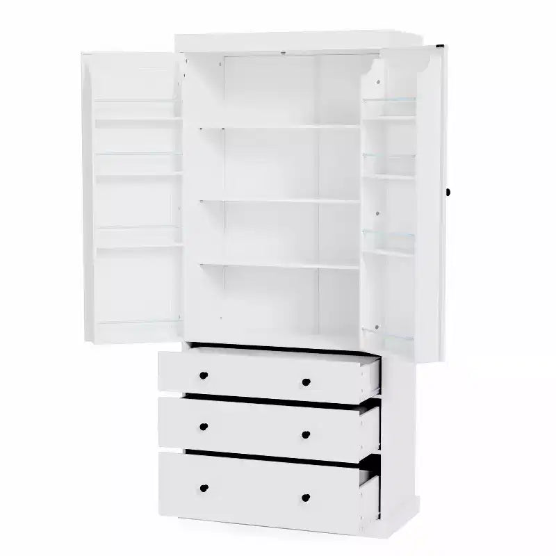 77-Inch Freestanding Tall Kitchen Pantry Cabinet, 3 Drawers, Adjustable Shelves