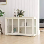 Kitchen Storage Cabinet with Sliding Glass Doors, Adjustable Shelves, MDF