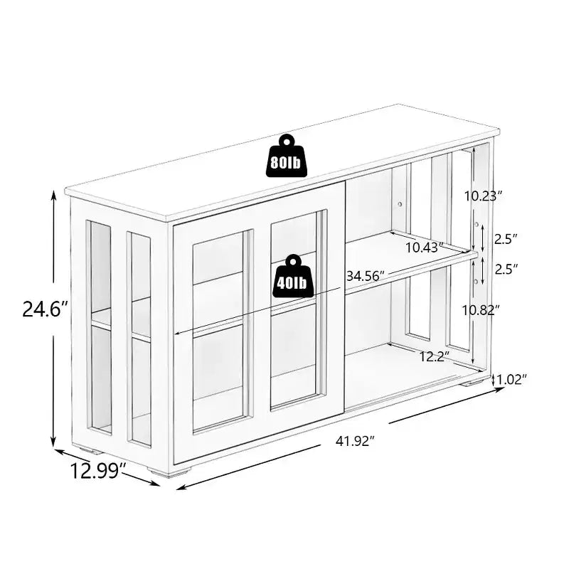 Kitchen Storage Cabinet with Sliding Glass Doors, Adjustable Shelves, MDF