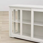 Kitchen Storage Cabinet with Sliding Glass Doors, Adjustable Shelves, MDF