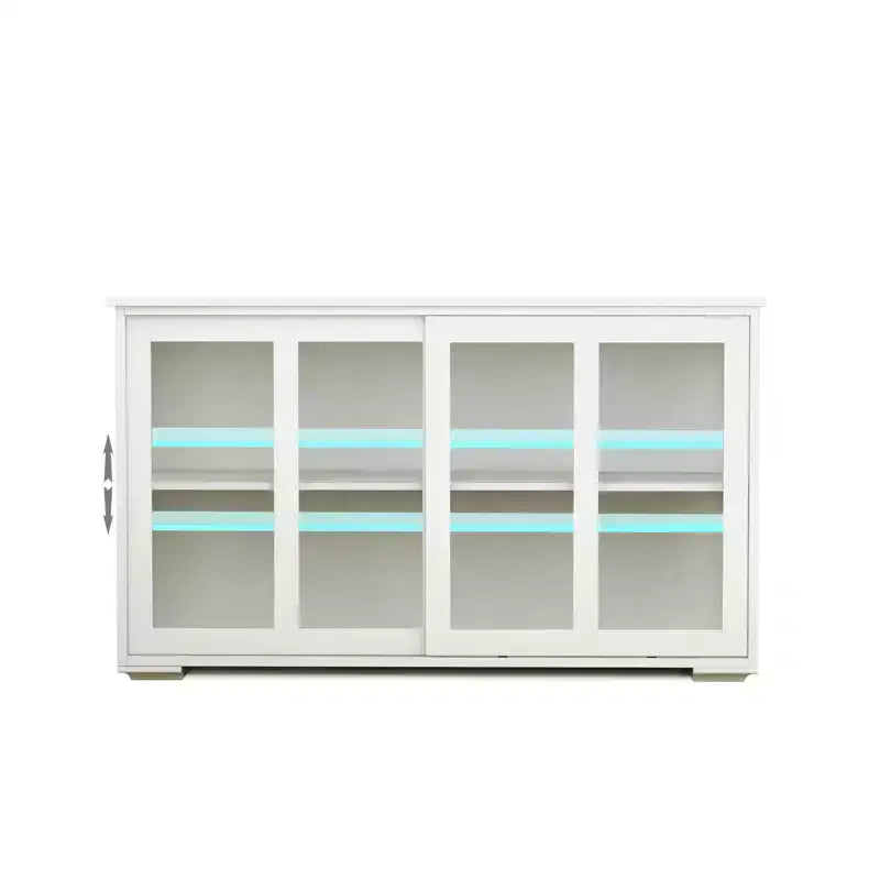 Kitchen Storage Cabinet with Sliding Glass Doors, Adjustable Shelves, MDF