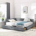 Full Size Tufted Velvet Daybed with Storage Drawers & Armrests, Dark Gray