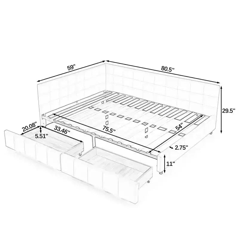 Full Size Tufted Velvet Daybed with Storage Drawers & Armrests, Dark Gray