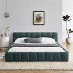 MAYEERTY Queen Size Upholstered Bed Frame with Thick Fabric with Headboard Solid Frame for Bedroom Blue