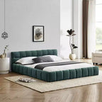Queen Size Upholstered Platform Bed Frame with Headboard, Chenille, Blue