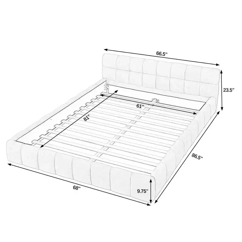 Queen Size Upholstered Platform Bed Frame with Headboard, Chenille, Blue