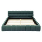 Queen Size Upholstered Platform Bed Frame with Headboard, Chenille, Blue